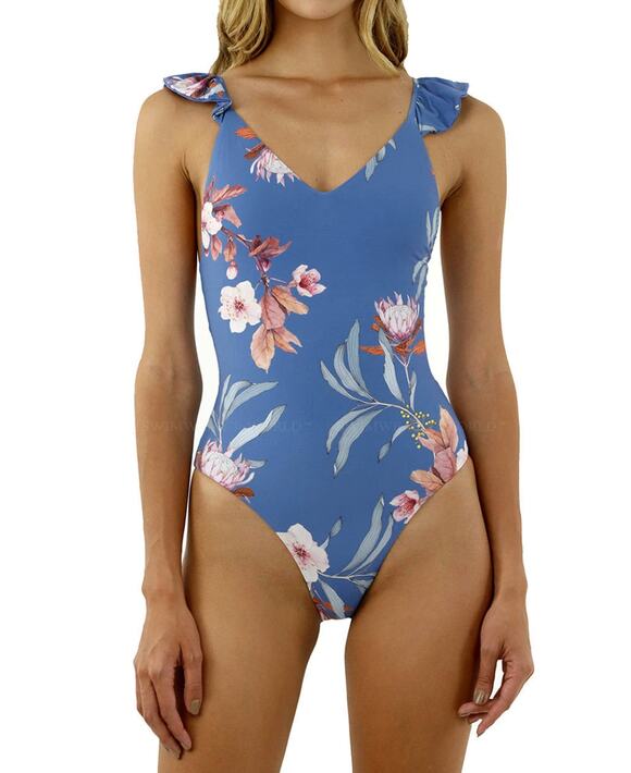 Anthropologie Other - Anthropologie malai blue floral hawaiian low back one piece swimsuit